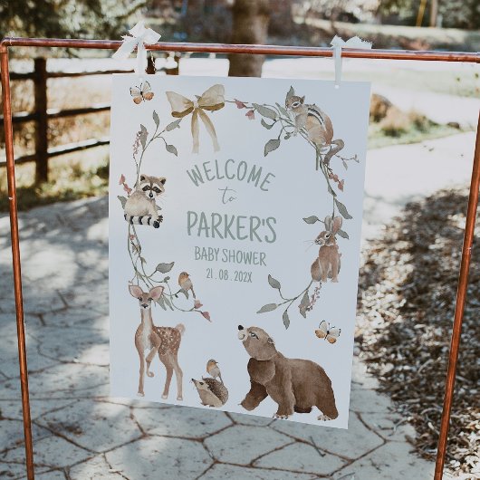 Rustic Brown Woodland Baby Shower Welcome Sign Fotodruck