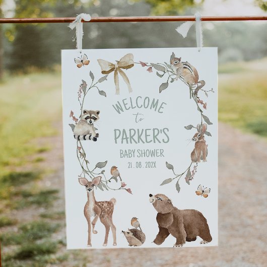 Rustic Brown Woodland Baby Shower Welcome Sign Fotodruck