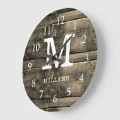 Rustic Brown Woods Family Name Mit Monogramm Große Wanduhr (Winkel)