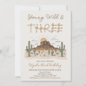 Rustic Brown Young Wild und 3. Geburtstag Einladung (Vorderseite)