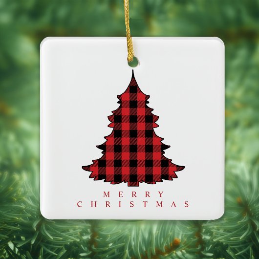 Rustic Buffalo Check Merry Christmas Custom Keramikornament