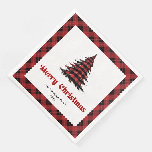 Rustic Buffalo Christmas Tree Napkin Editable Serviette (Ecke)