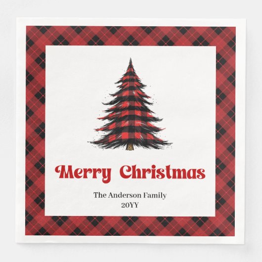 Rustic Buffalo Christmas Tree Napkin Editable Serviette (Vorderseite)