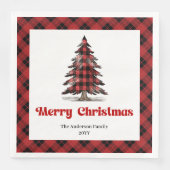 Rustic Buffalo Christmas Tree Napkin Personalized Serviette (Vorderseite)
