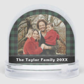 Rustic Buffalo Green and Black Plaid Family Photo Schneekugeln (Rückseite)