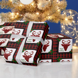 Rustic Buffalo Kariert Stag Deer Head Christmas Geschenkpapier