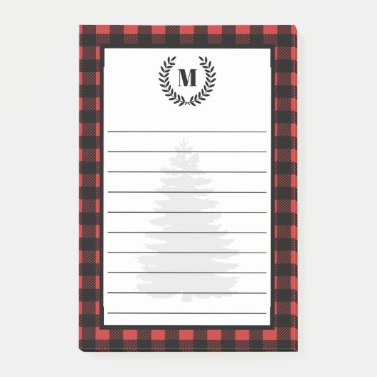Rustic Buffalo Karo Kariert & Laurels | Monogramm Post-it Klebezettel (Vorderseite)