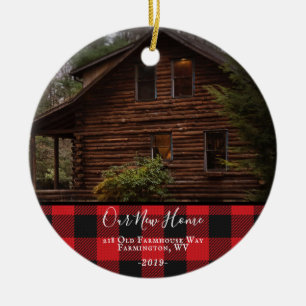 Rustic Buffalo Karo NEW ZUHAUSE Foto Weihnachten Keramik Ornament