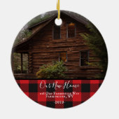 Rustic Buffalo Karo NEW ZUHAUSE Foto Weihnachten Keramik Ornament (Hinten)