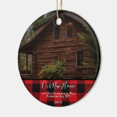 Rustic Buffalo Karo NEW ZUHAUSE Foto Weihnachten Keramik Ornament (Links)