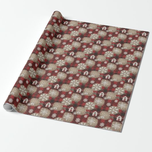 Rustic Buffalo Plaid Barn Christmas Wrapping Paper Geschenkpapier (Ungerollt)