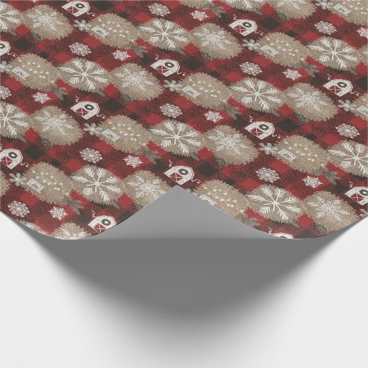 Rustic Buffalo Plaid Barn Christmas Wrapping Paper Geschenkpapier (Ecke)