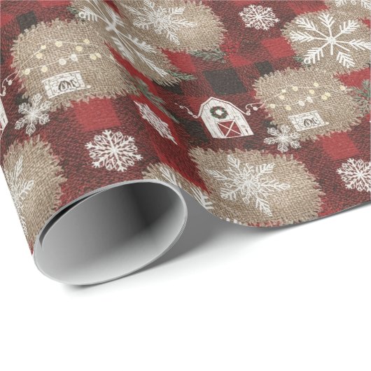 Rustic Buffalo Plaid Barn Christmas Wrapping Paper Geschenkpapier (Rolleneckpunkt)
