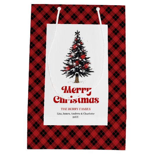 Rustic buffalo plaid Christmas bag personalized Mittlere Geschenktüte (Rückseite)