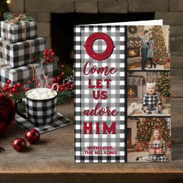Rustic Buffalo Plaid Come Let Us Adore Him Photo Feiertagskarte