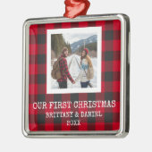 Rustic Buffalo Plaid First Christmas Ornament Aus Metall (Links)