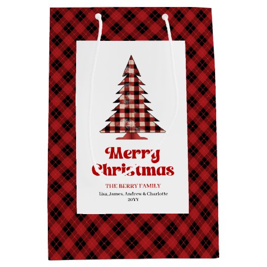 Rustic buffalo plaid tree gift bag personalized mittlere geschenktüte (Vorderseite)
