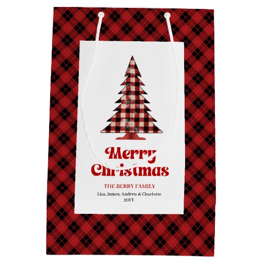 Rustic buffalo plaid tree gift bag personalized mittlere geschenktüte (Rückseite)