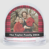 Rustic Buffalo Red Plaid Family Photo Christmas Schneekugeln (Rückseite)