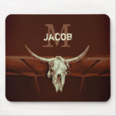 Rustic Bull Skull Brown Country Western Monogram Mousepad (Vorne)