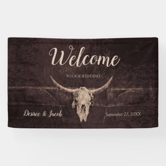 Rustic Bull Skull Wedding Western Land Willkommen Banner (Horizontal)