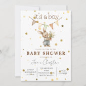 Rustic Bunny Baby Boy Invitation Einladung (Vorderseite)