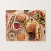 Rustic Burger Hot dog Pizza French Fries Donut Puzzle (Horizontal)