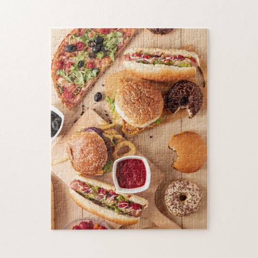 Rustic Burger Hot dog Pizza French Fries Donut Puzzle (Vertikal)