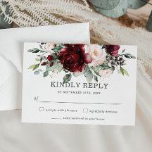 Rustic Burgund Blush Bloral Wedding RSVP Card