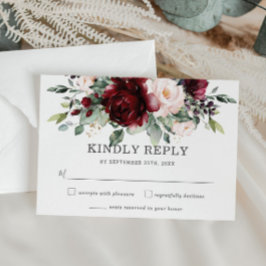 Rustic Burgund Blush Bloral Wedding RSVP Card Karte