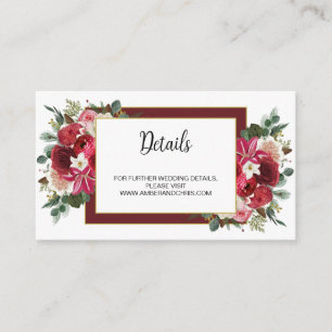 Rustic Burgund Floral Boho Winter Wedding Website Begleitkarte