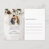 Rustic Burgund Floral Wedding Foto Vielen Dank Postkarte (Rückseite)