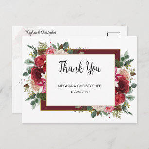 Rustic Burgund Floral Winter Wedding Vielen Dank Postkarte
