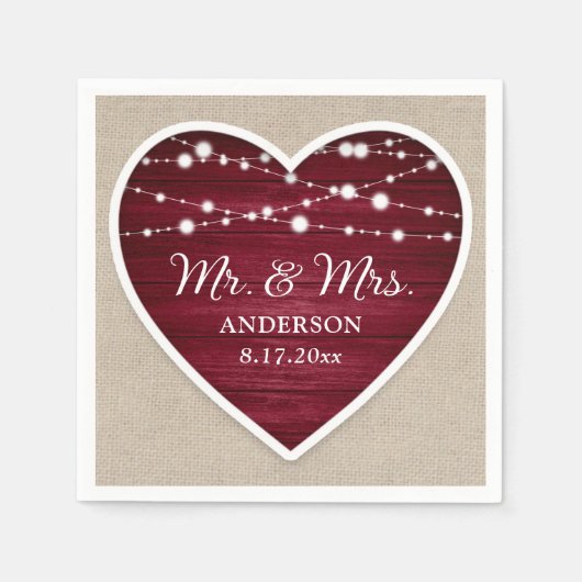 Rustic Burgund Mr. und Mrs. Wedding Serviette (Vorderseite)