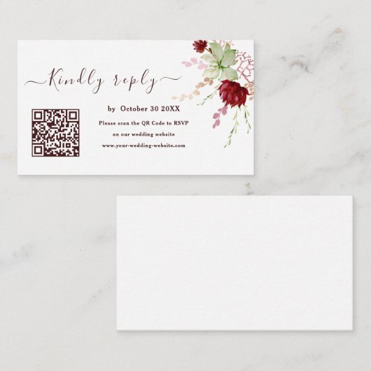 Rustic Burgund QR Code UAWG Wedding Website Begleitkarte (Vorne/Hinten)