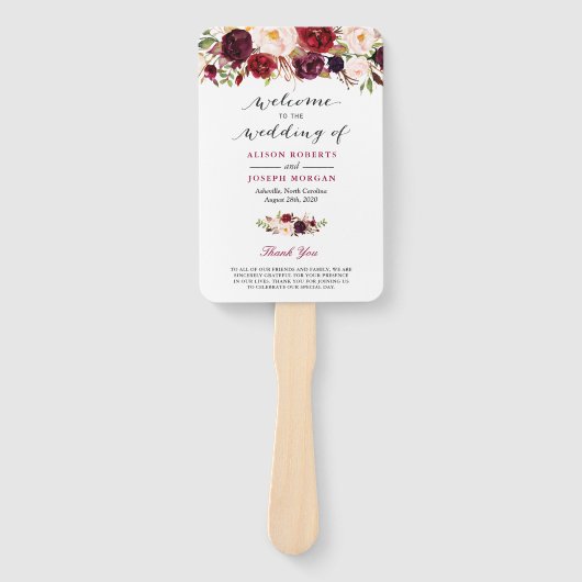Rustic Burgund Red Floral Classic Wedding Program Fächer (Vorderseite)