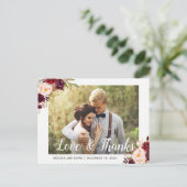 Rustic Burgund Red Floral Wedding Foto Vielen Dank Postkarte (Stehend Vorderseite)
