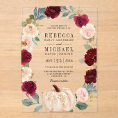 Rustic Burgundy and Peach Floral Pumpkin Wedding Acryleinladungen (Vorderseite)