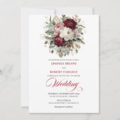 Rustic Burgundy and White Flowers Wedding Invite Einladung (Vorderseite)
