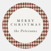 Rustic Burgundy Argyle Holiday Runder Aufkleber (Vorderseite)