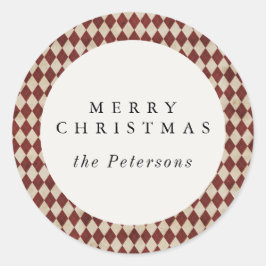Rustic Burgundy Argyle Holiday Runder Aufkleber