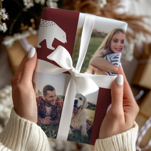 Rustic Burgundy Bars Foto Collage Weihnachten Geschenkpapier