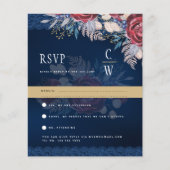 Rustic Burgundy Blue Floral Lace Wedding RSVP (Vorderseite)