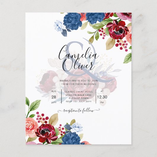 Rustic Burgundy Blue Floral Wedding (Vorderseite)