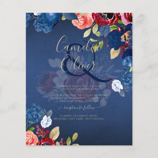 Rustic Burgundy Blue Floral Wedding (Vorderseite)