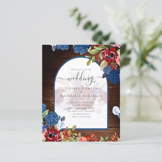 Rustic Burgundy Blue Floral Wedding (Stehend Vorderseite)