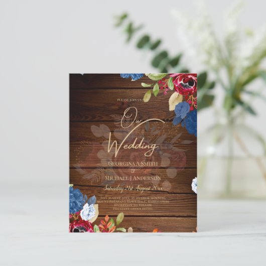 Rustic Burgundy Blue Floral Wedding (Stehend Vorderseite)