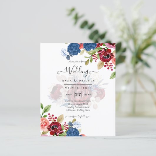 Rustic Burgundy Blue Floral Wedding (Stehend Vorderseite)