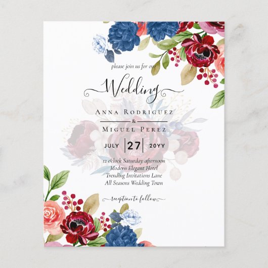 Rustic Burgundy Blue Floral Wedding (Vorderseite)