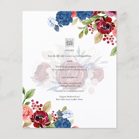 Rustic Burgundy Blue Floral Wedding (Rückseite)